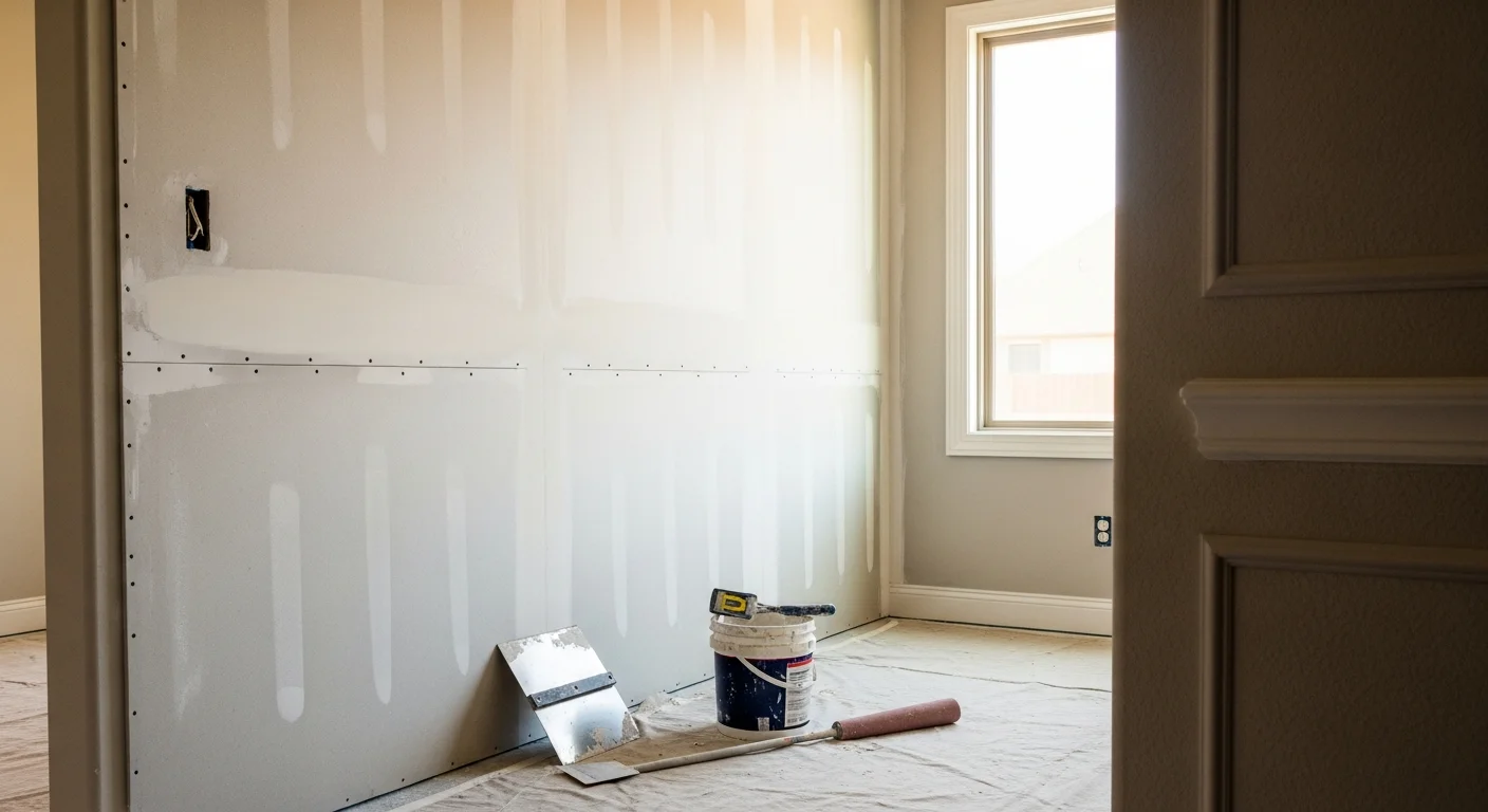Interior drywall finishing and taping work in progress