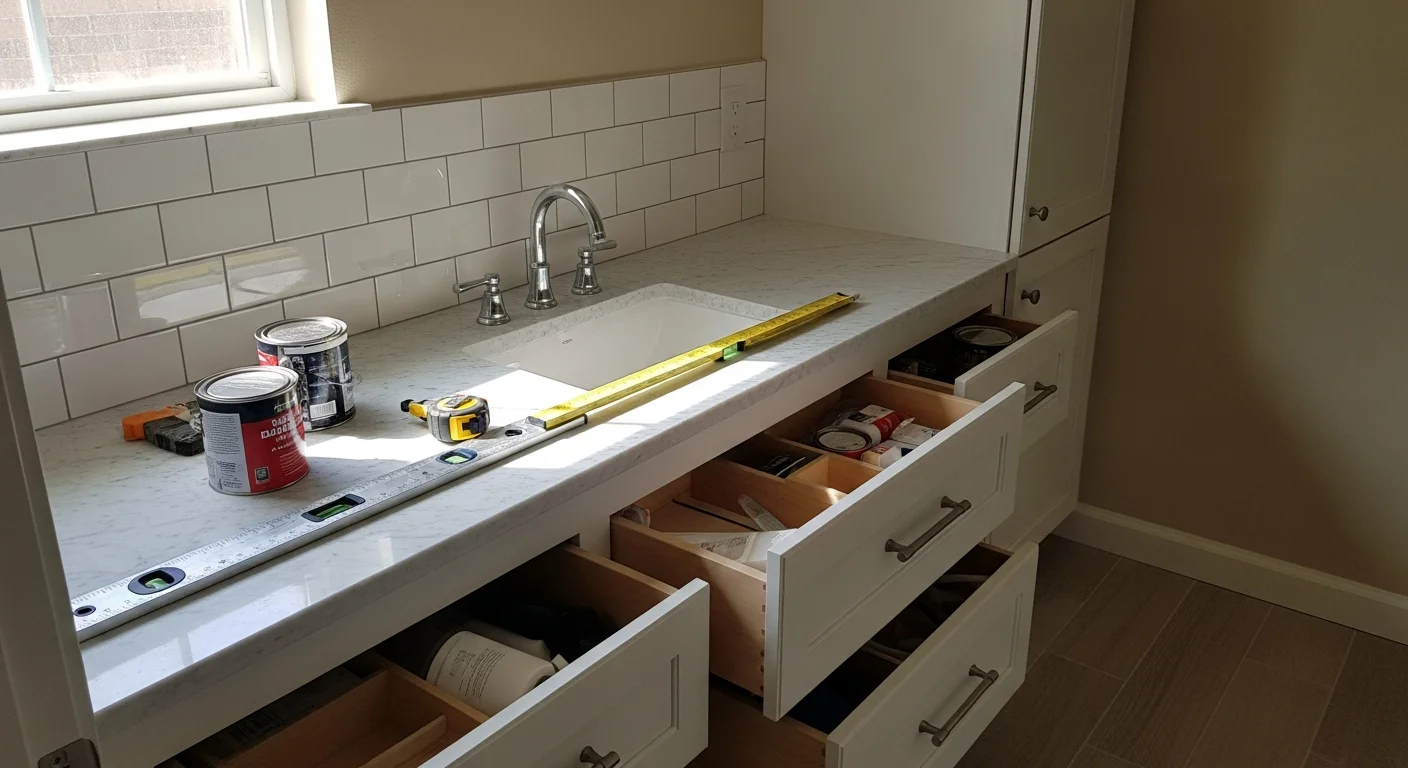 Newly remodeled kitchen with custom cabinets and countertops