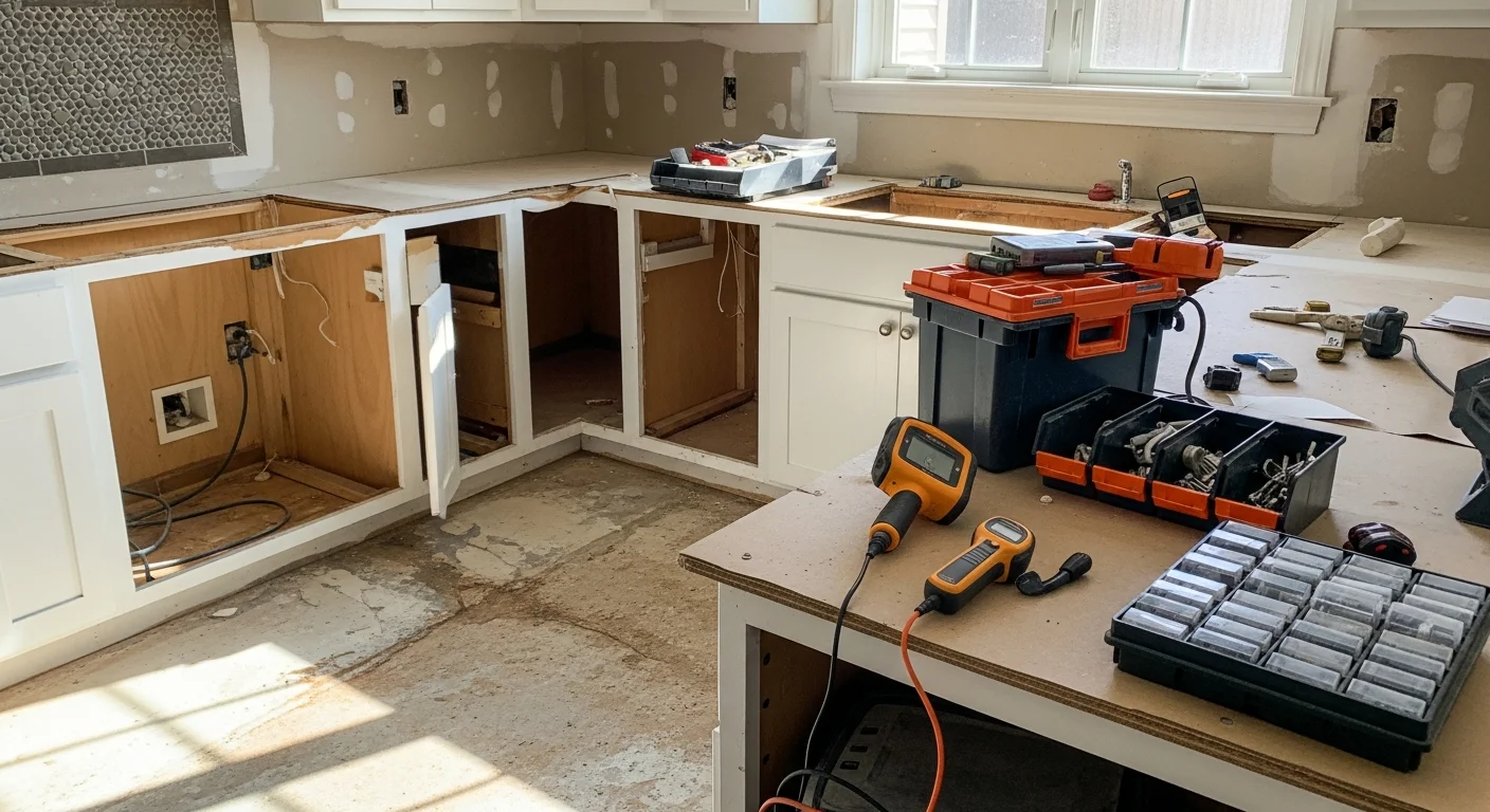 Remodeled kitchen interior in a Houston-area home featuring updated cabinetry, new countertops, and reconfigured layout. Work completed by ABC United Contractor serving the greater Houston region.